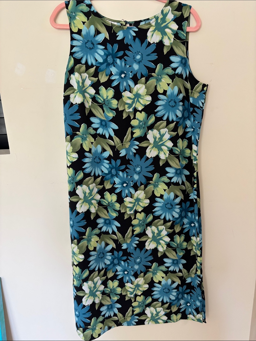Sleeveless Black 
Maxi Dress with Blue & Green Floral Print